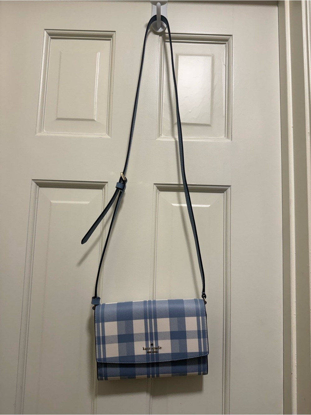 kate spade Brynn crossbody light blue and cream plaid with gold logo - Picture 4 of 7